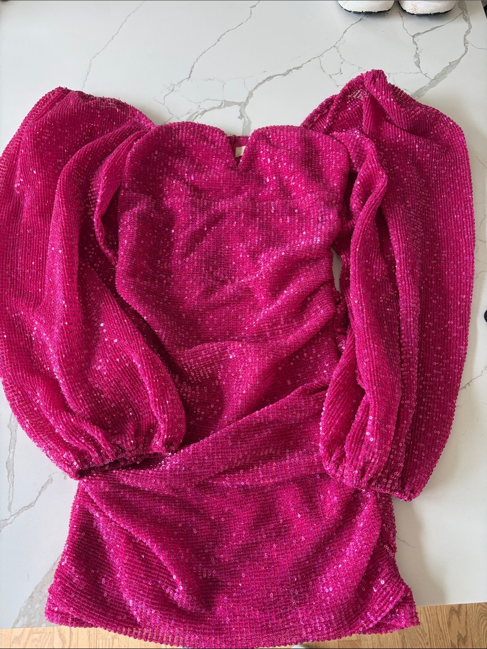 Altar’d State pink sequin formal dress with gathering detail at hips- small